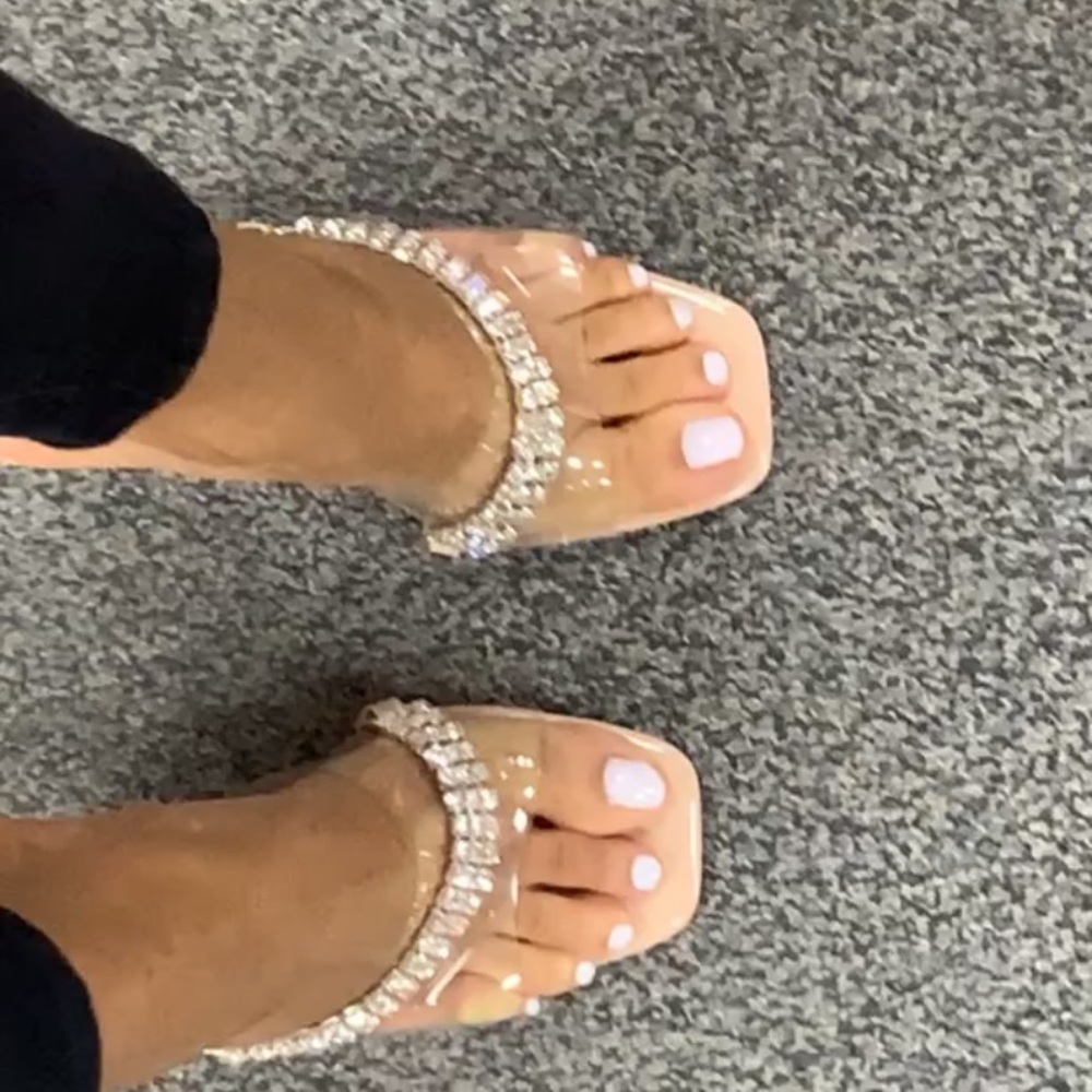 Crystal embellished nude heels
